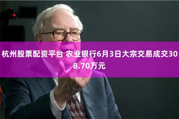 杭州股票配资平台 农业银行6月3日大宗交易成交308.70万元